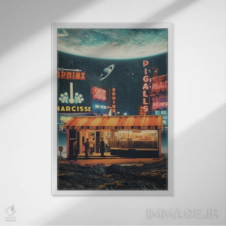 تابلو دکوراتیو "کارت پستالی از سال ۲۳۴۷" اثر فرانک موس - نمای قابدار سفید