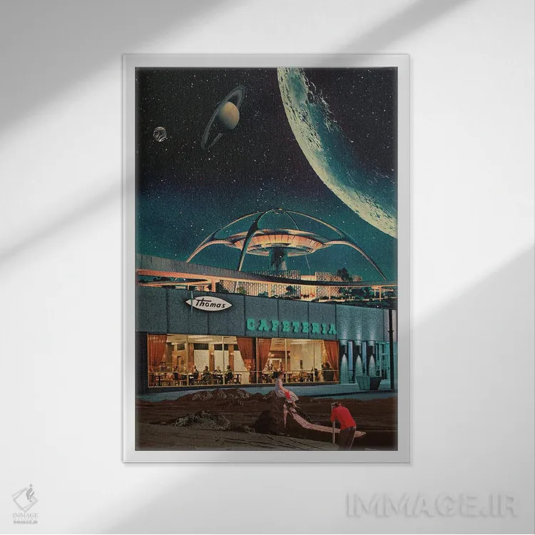 تابلو دکوراتیو "کارت پستالی از سال ۲۳۴۶" اثر فرانک موس - نمای قابدار سفید