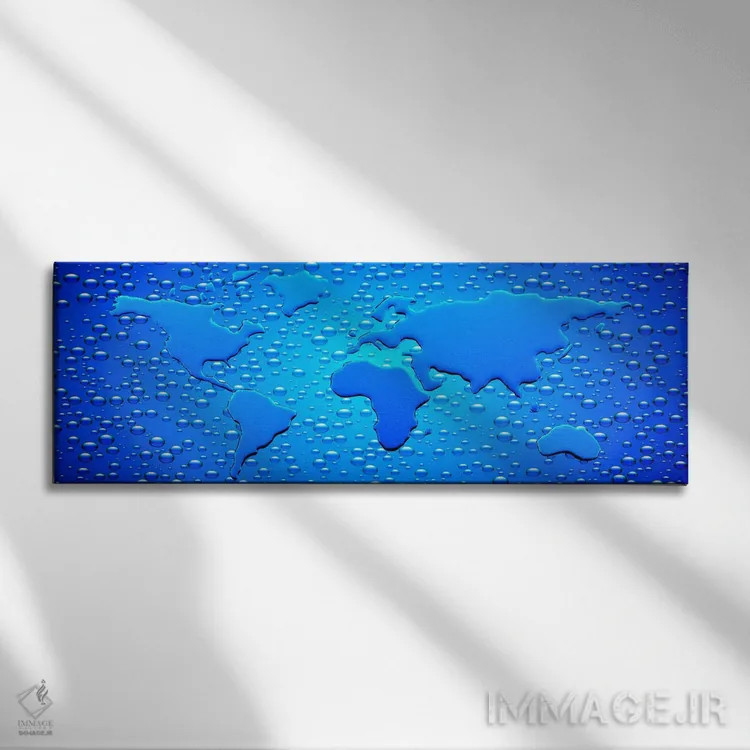 تابلو دکوراتیو قطرات آب شکل دهنده به قاره ها اثر پانورامیک ایمجز - نمای روبهرو روی دیوار