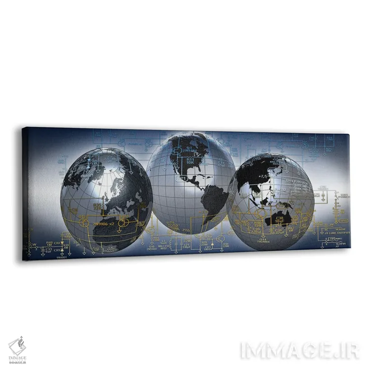 تابلو دکوراتیو سه کره زمین با دیاگرام الکترونیکی اثر پانورامیک ایمجز - نمای پرسپکتیو محصول