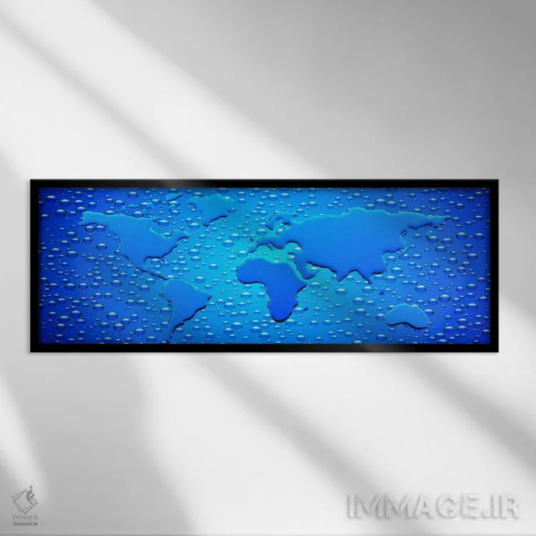 تابلو دکوراتیو قطرات آب شکل دهنده به قاره ها اثر پانورامیک ایمجز - نمای قابدار مشکی