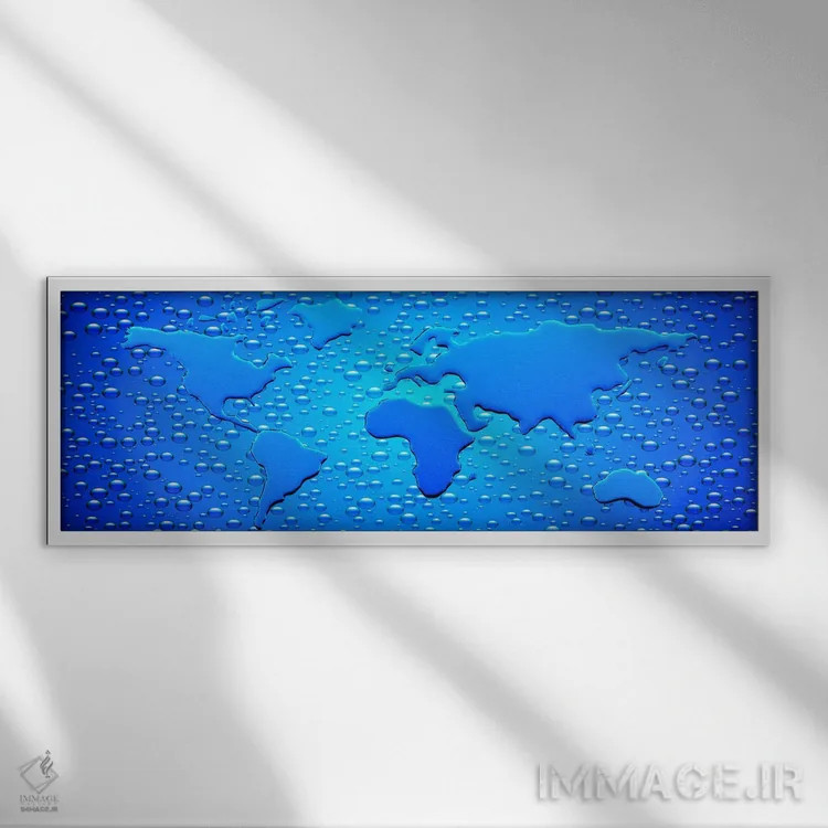 تابلو دکوراتیو قطرات آب شکل دهنده به قاره ها اثر پانورامیک ایمجز - نمای قابدار سفید