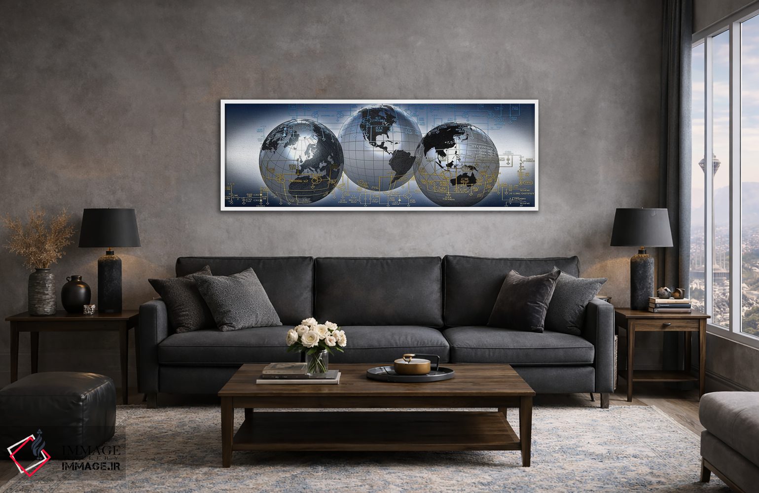 تابلو دکوراتیو سه کره زمین با دیاگرام الکترونیکی اثر پانورامیک ایمجز - D3W