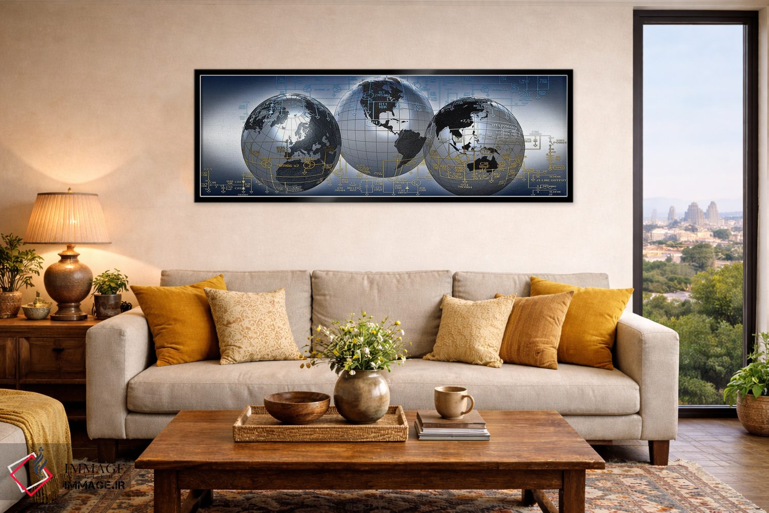 تابلو دکوراتیو سه کره زمین با دیاگرام الکترونیکی اثر پانورامیک ایمجز - D6B