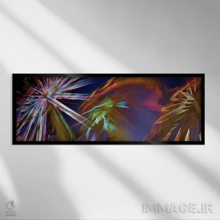 تابلو دکوراتیو چرخ وفلک در حال چرخش در شب اثر پانورامیک ایمجز - نمای قابدار مشکی