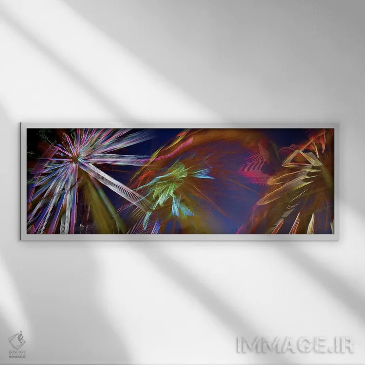 تابلو دکوراتیو چرخ وفلک در حال چرخش در شب اثر پانورامیک ایمجز - نمای قابدار سفید