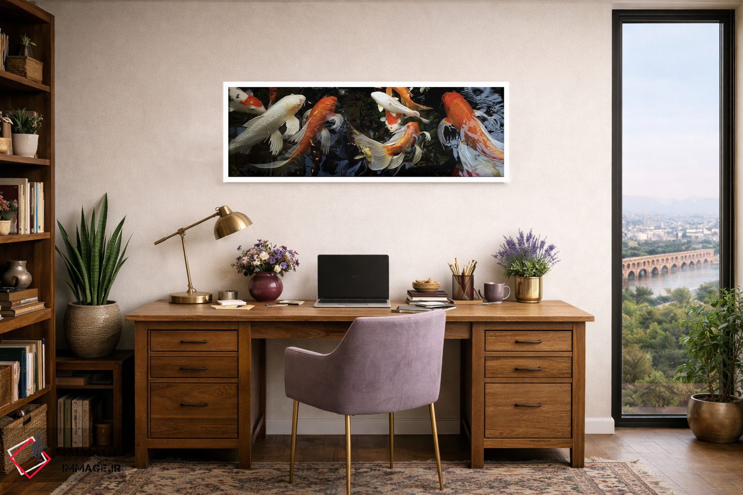 تابلو دکوراتیو ماهی های کوی در حال شنا زیر آب اثر پانورامیک ایمجز - D1W