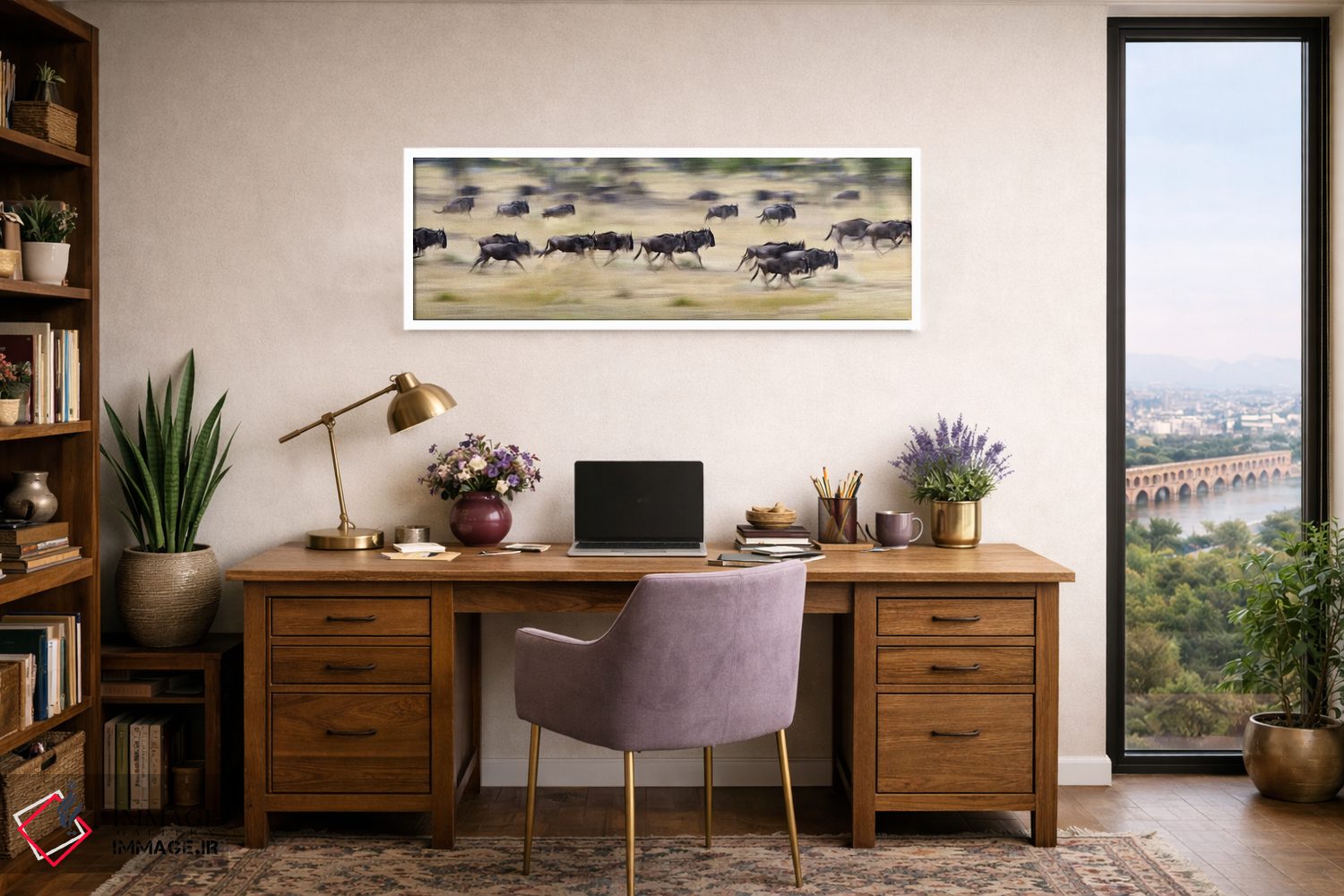تابلو دکوراتیو Tanzania" - "گله ای از گاوهای وحشی در حال دویدن در یک م… اثر پانورامیک ایمجز - D1W