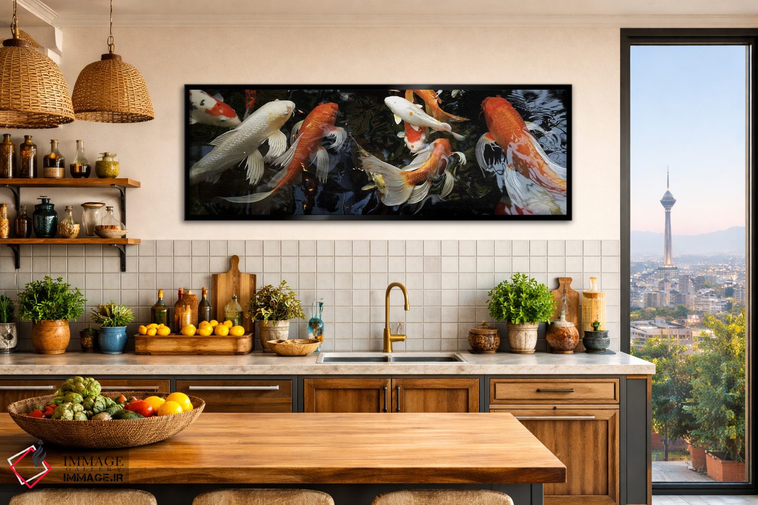 تابلو دکوراتیو ماهی های کوی در حال شنا زیر آب اثر پانورامیک ایمجز - D2B