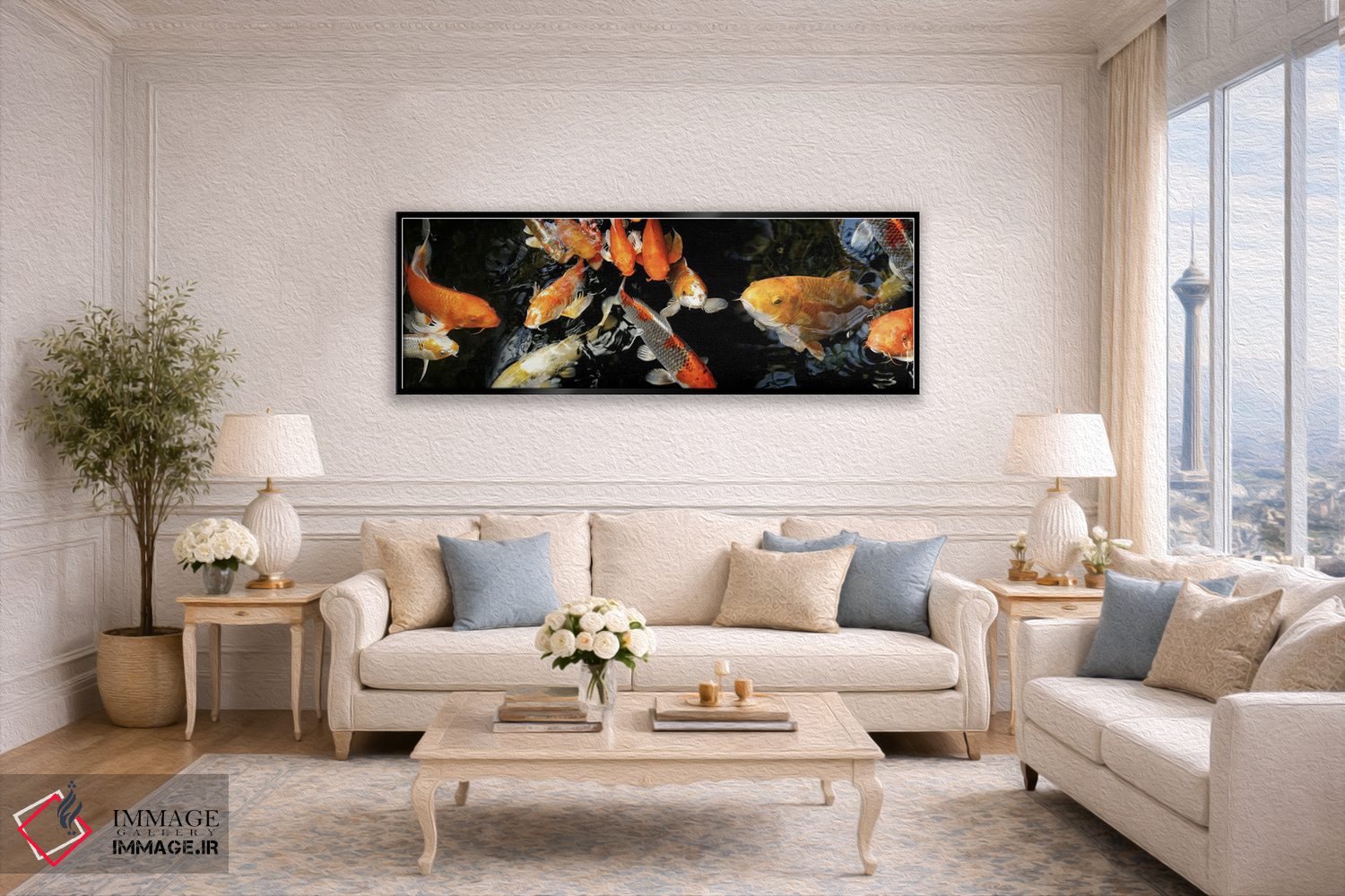 تابلو دکوراتیو ماهی های کوی در حال شنا زیر آب - شماره ۲ اثر پانورامیک ایمجز - D6B