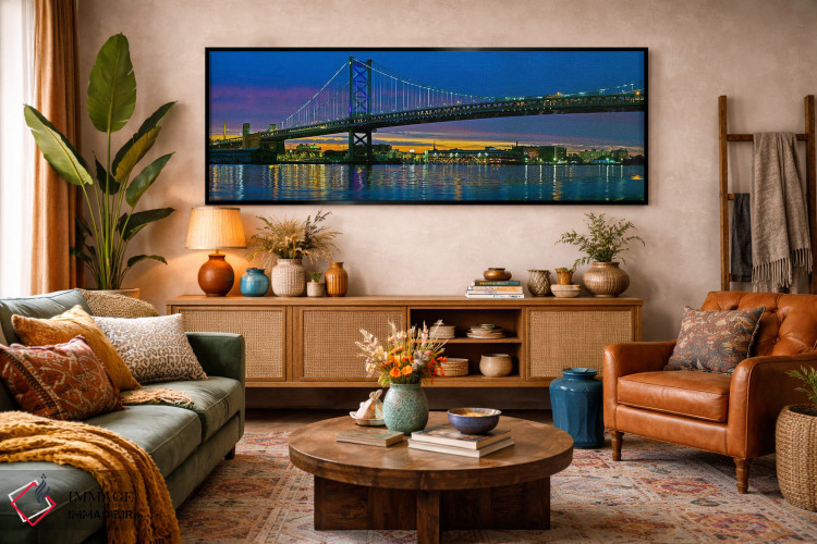 تابلو دکوراتیو Ben Franklin Bridge, River Delaware, Philadelphia, Penn… اثر پانورامیک ایمجز - D4B