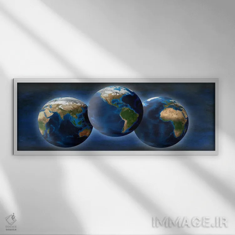 تابلو دکوراتیو سه کره زمین اثر پانورامیک ایمجز - نمای قابدار سفید