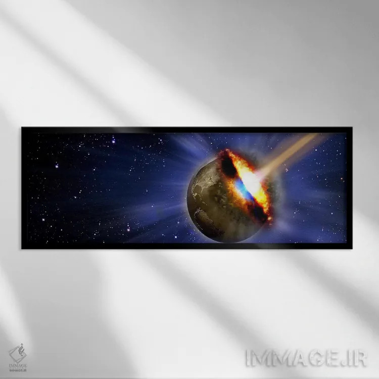 تابلو دکوراتیو دنباله دار برخوردکننده به زمین اثر پانورامیک ایمجز - نمای قابدار مشکی