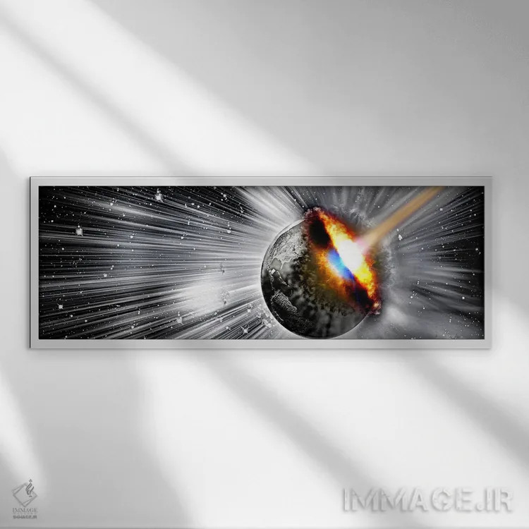تابلو دکوراتیو زمین مورد اصابت دنباله دار اثر پانورامیک ایمجز - نمای قابدار سفید
