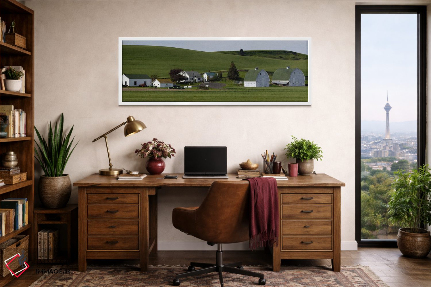 تابلو دکوراتیو مزرعه با دو انبار در مزارع گندم، ایالت واشنگتن، ایالات… اثر پانورامیک ایمجز - D1W