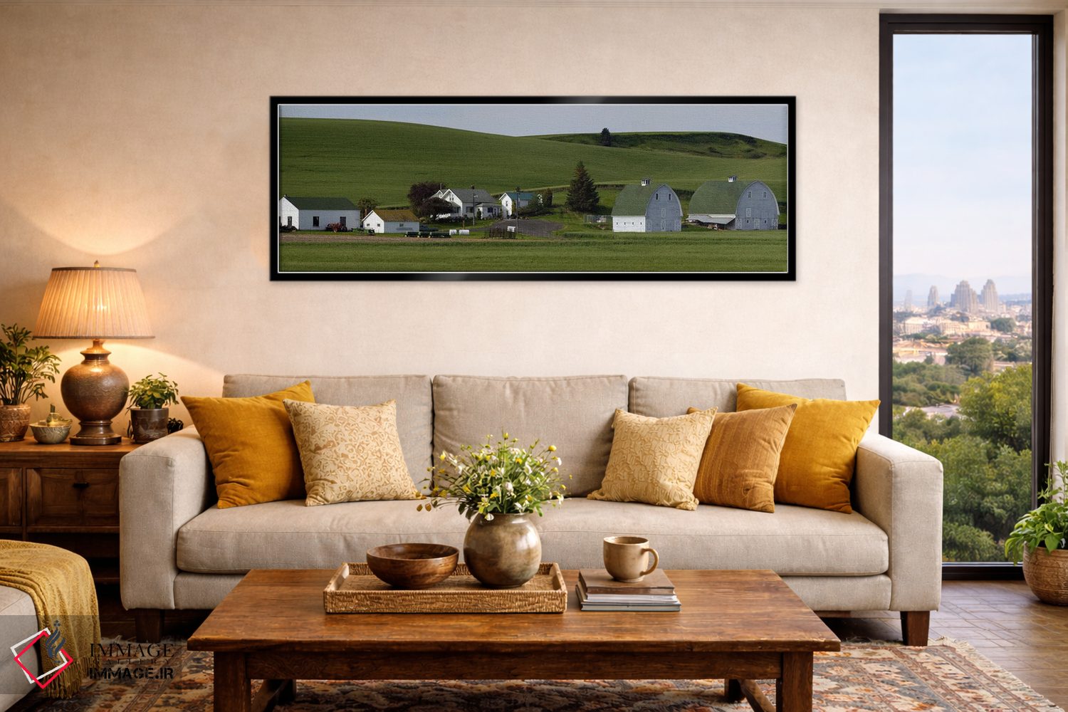 تابلو دکوراتیو مزرعه با دو انبار در مزارع گندم، ایالت واشنگتن، ایالات… اثر پانورامیک ایمجز - D6B
