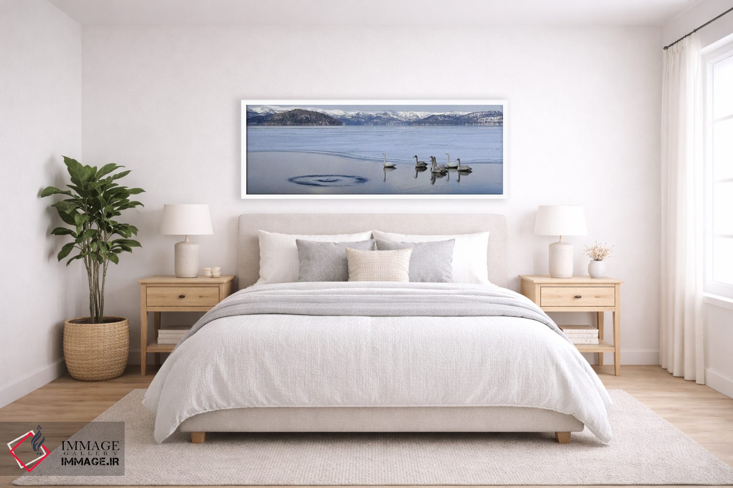 تابلو دکوراتیو قوهای هوپر بر روی دریاچه یخ زده، دریاچه کوشارو، پارک مل… اثر پانورامیک ایمجز - D5W