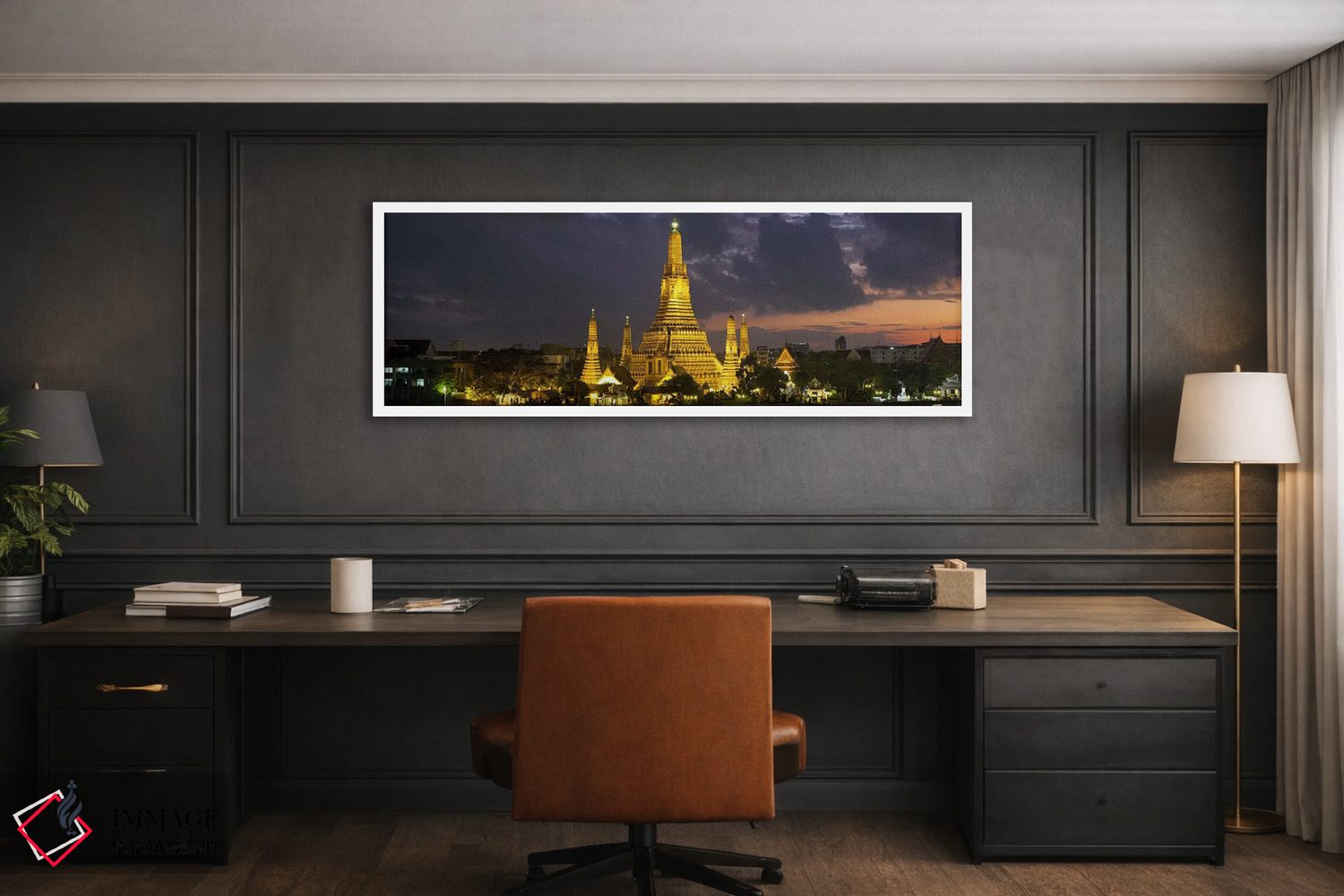 تابلو دکوراتیو معبد بودایی روشن شده در سپیده دم، وات آرون، رود چائو پر… اثر پانورامیک ایمجز - D1W