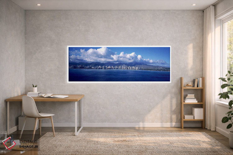 تابلو دکوراتیو شهر در کنار آب، وایکیکی، هونولولو، اوآهو، هاوایی، ایالا… اثر پانورامیک ایمجز - D1W