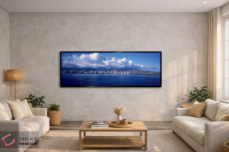 تابلو دکوراتیو شهر در کنار آب، وایکیکی، هونولولو، اوآهو، هاوایی، ایالا… اثر پانورامیک ایمجز - D3B