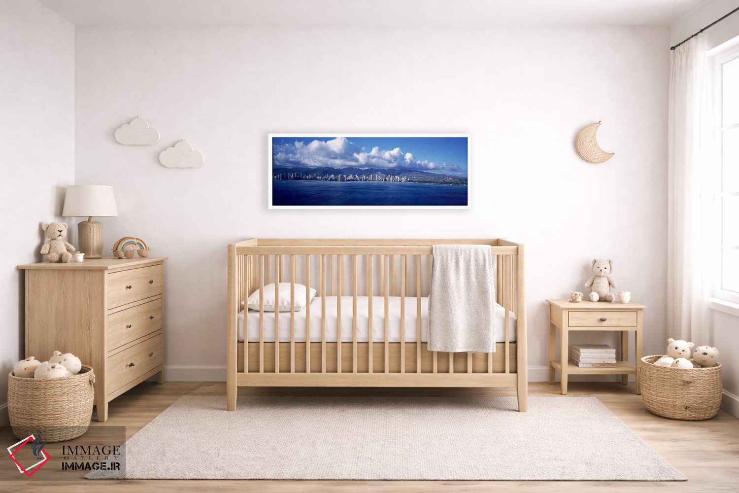 تابلو دکوراتیو شهر در کنار آب، وایکیکی، هونولولو، اوآهو، هاوایی، ایالا… اثر پانورامیک ایمجز - D5W