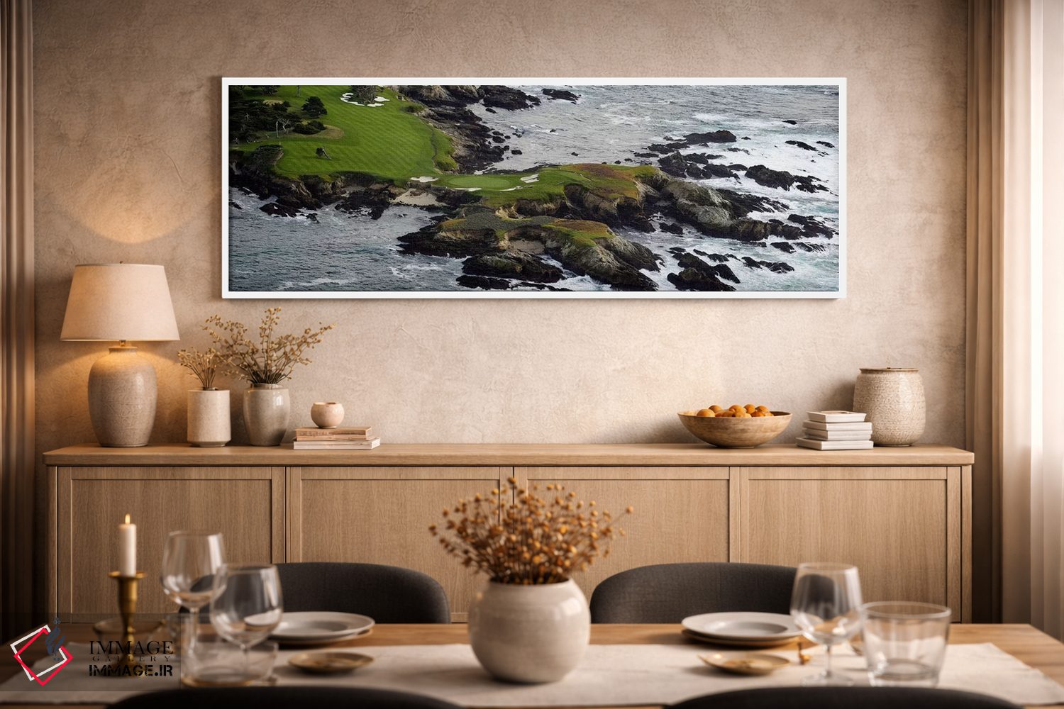 تابلو دکوراتیو زمین گلف روی یک جزیره، پیبل بیچ گلف لینک، پیبل بیچ، شهر… اثر پانورامیک ایمجز - D2W