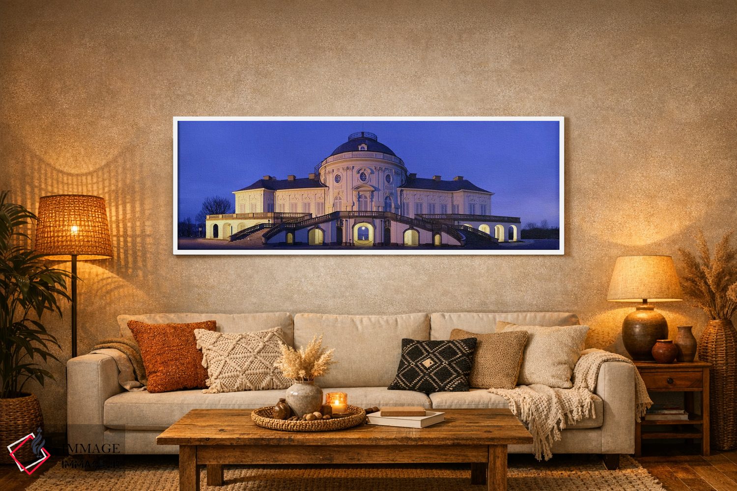 تابلو دکوراتیو قلعه سولیتود روشن شده در شب، اشتوتگارت، بادن-وورتمبرگ… اثر پانورامیک ایمجز - D5W