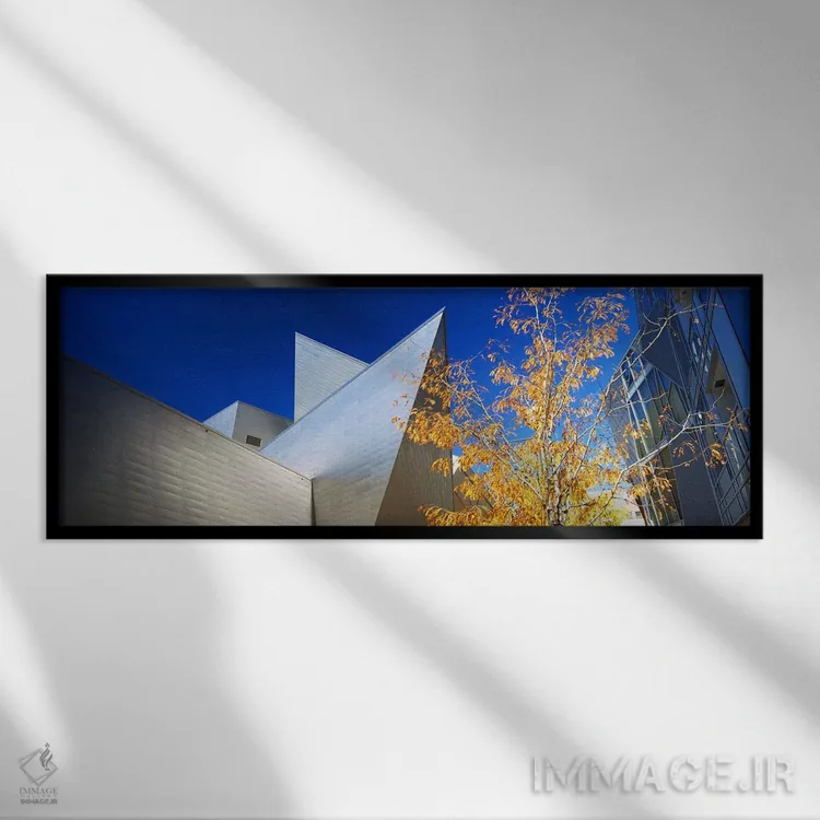 تابلو دکوراتیو نمایی از آسمان خراش ها از زاویه پایین، مرکز شهر دنور، د… اثر پانورامیک ایمجز - نمای قابدار مشکی