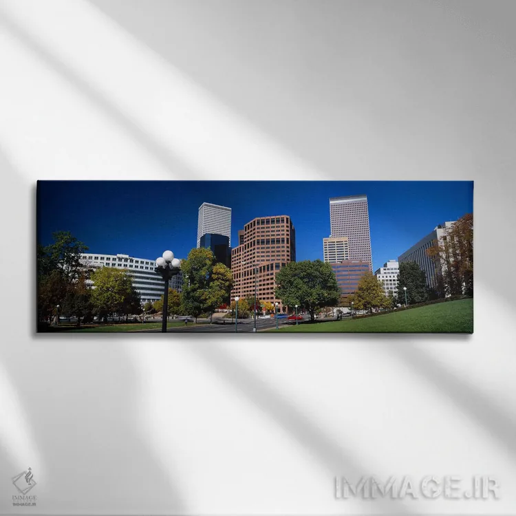 تابلو دکوراتیو ساختمان ها در یک شهر، مرکز شهر دنور، دنور، کلرادو، ایال… اثر پانورامیک ایمجز - نمای روبهرو روی دیوار