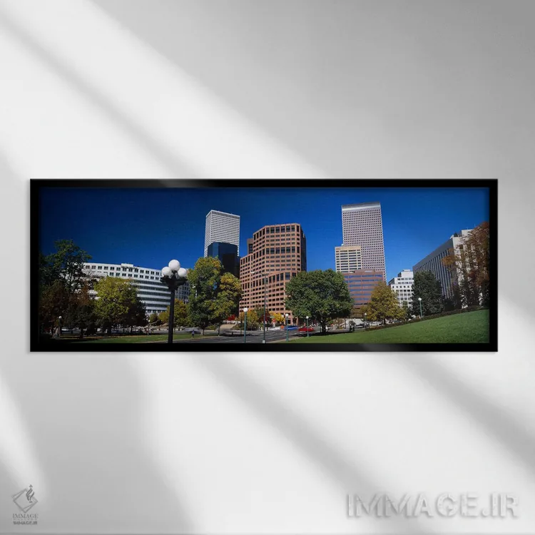 تابلو دکوراتیو ساختمان ها در یک شهر، مرکز شهر دنور، دنور، کلرادو، ایال… اثر پانورامیک ایمجز - نمای قابدار مشکی