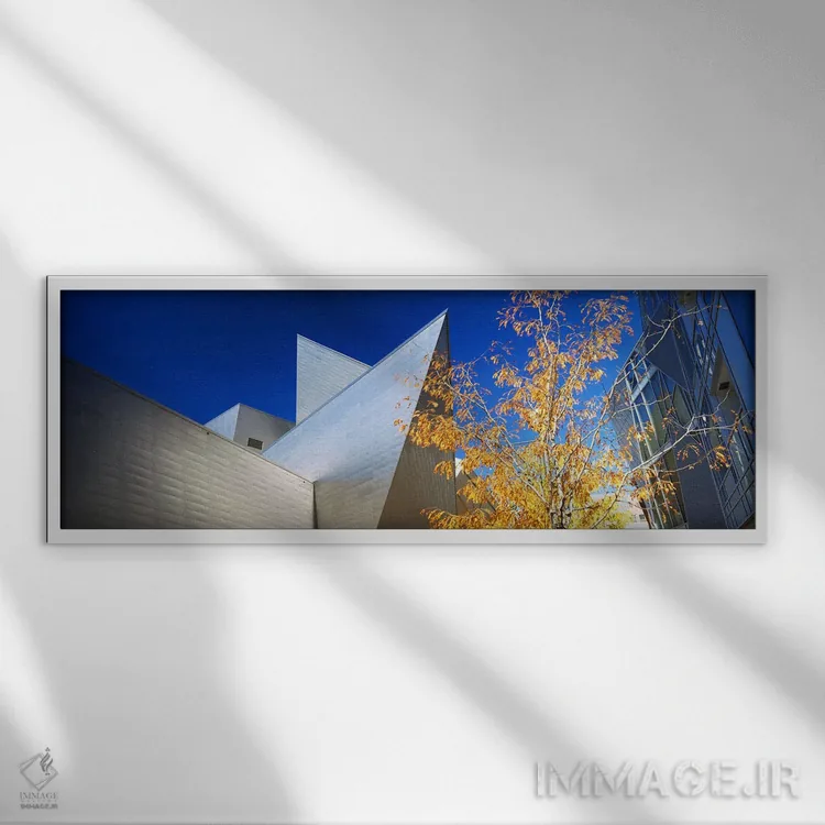 تابلو دکوراتیو نمایی از آسمان خراش ها از زاویه پایین، مرکز شهر دنور، د… اثر پانورامیک ایمجز - نمای قابدار سفید