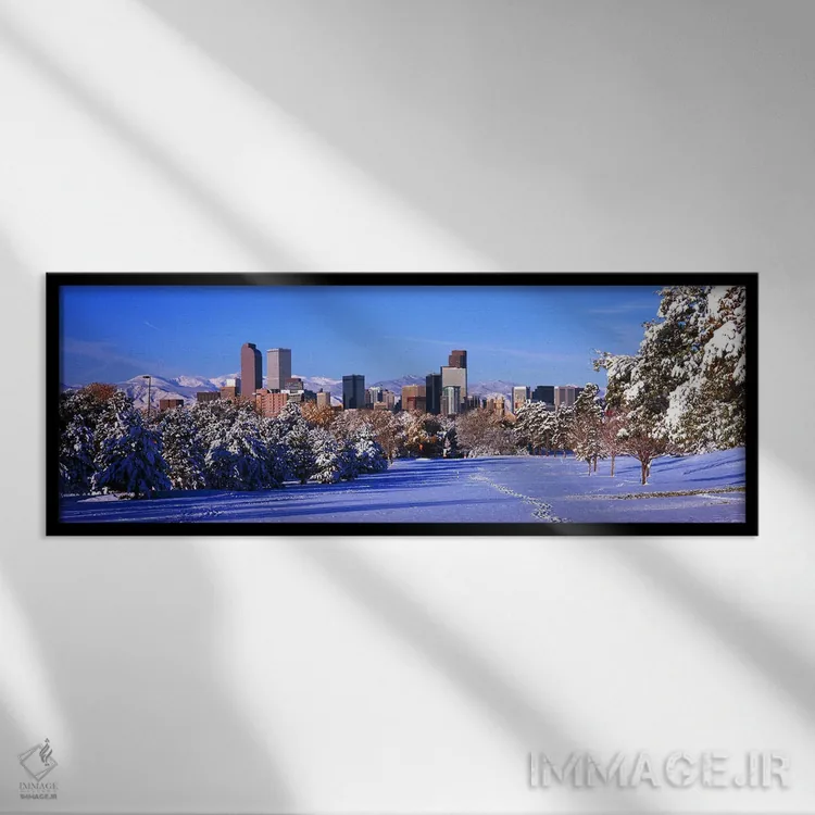 تابلو دکوراتیو شهر دنور در زمستان، کلرادو، ایالات متحده ۲۰۱۱ اثر پانورامیک ایمجز - نمای قابدار مشکی