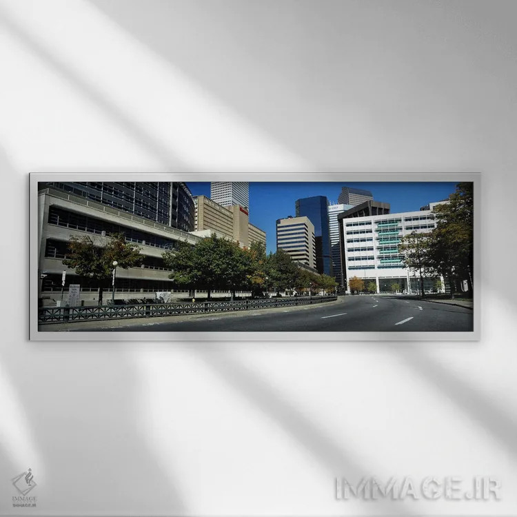 تابلو دکوراتیو ساختمان ها در یک شهر، مرکز شهر دنور، دنور، کلرادو، ایال… اثر پانورامیک ایمجز - نمای قابدار سفید