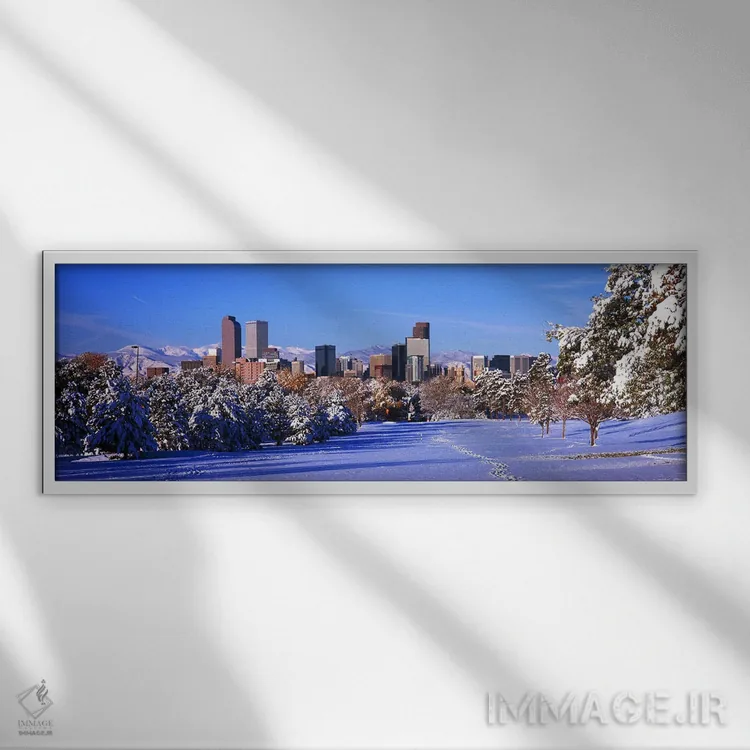 تابلو دکوراتیو شهر دنور در زمستان، کلرادو، ایالات متحده ۲۰۱۱ اثر پانورامیک ایمجز - نمای قابدار سفید