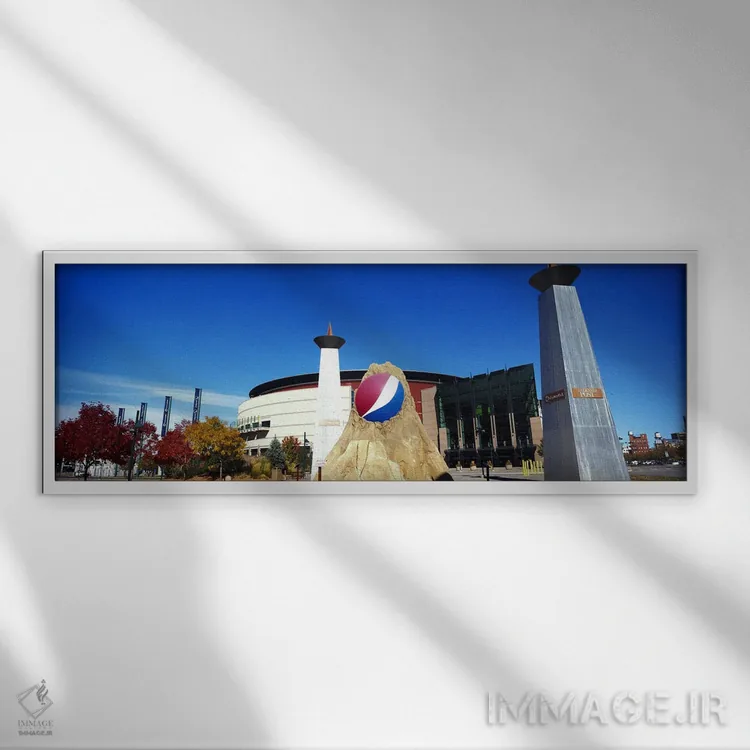 تابلو دکوراتیو ساختمان در یک شهر، مرکز پپسی، دنور، شهرستان دنور، کلراد… اثر پانورامیک ایمجز - نمای قابدار سفید