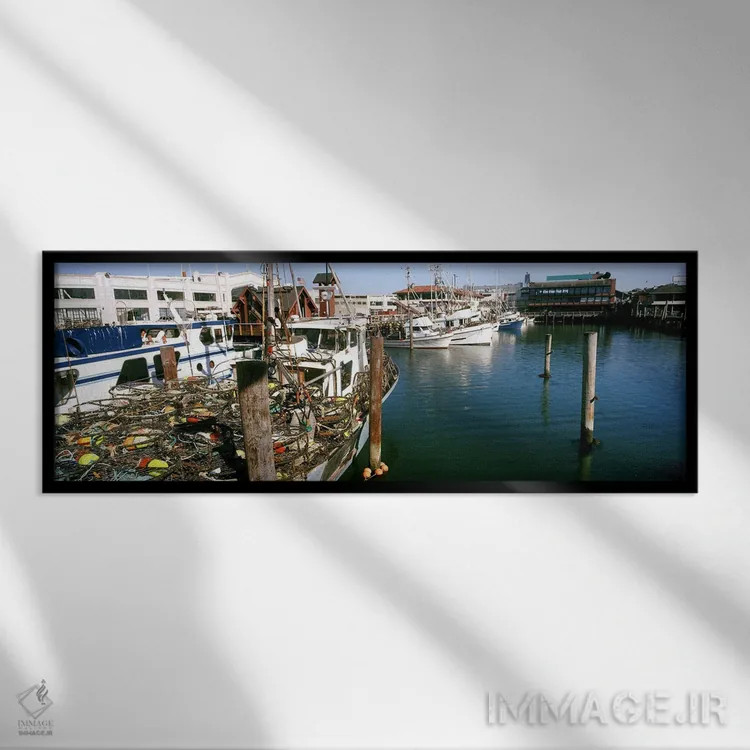 تابلو دکوراتیو قایق های ماهیگیری در اسکله، اسکله ماهیگیران، سانفرانسیس… اثر پانورامیک ایمجز - نمای قابدار مشکی