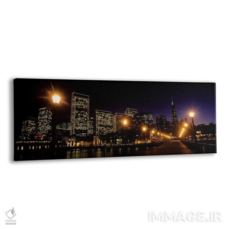 تابلو دکوراتیو ساختمان ها در کنار آب روشن شده در شب، سانفرانسیسکو، کال… اثر پانورامیک ایمجز - نمای پرسپکتیو محصول