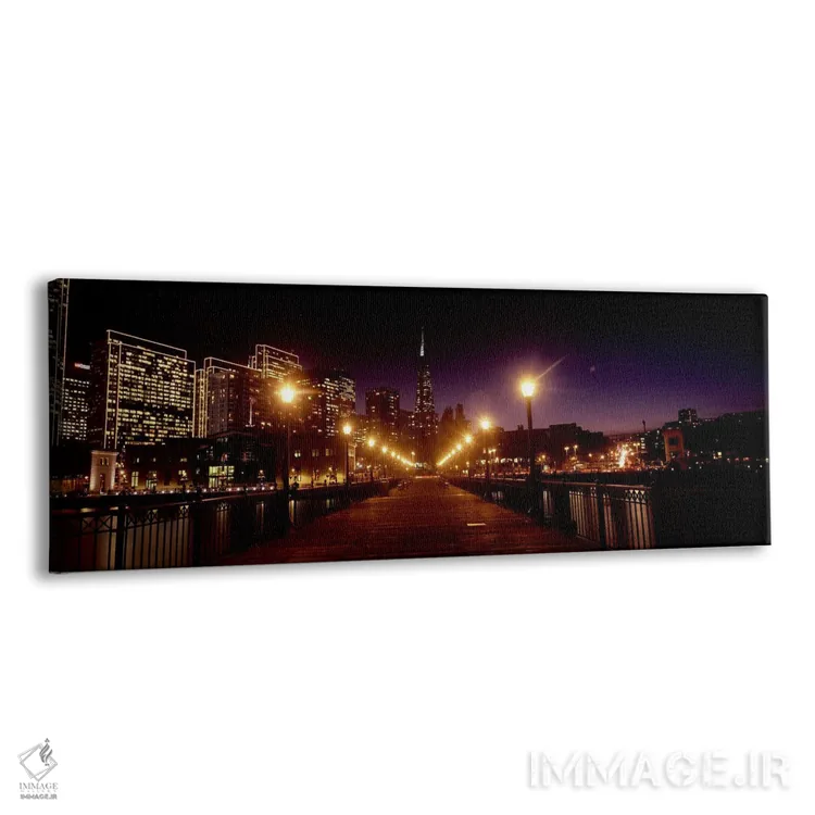 تابلو دکوراتیو ساختمان ها در کنار آب روشن شده در شب، سانفرانسیسکو، کال… اثر پانورامیک ایمجز - نمای پرسپکتیو محصول