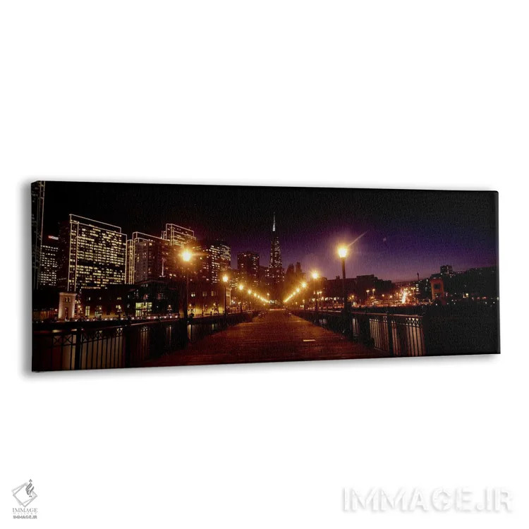 تابلو دکوراتیو ساختمان ها در کنار آب روشن شده در شب، سانفرانسیسکو، کال… اثر پانورامیک ایمجز - نمای پرسپکتیو محصول