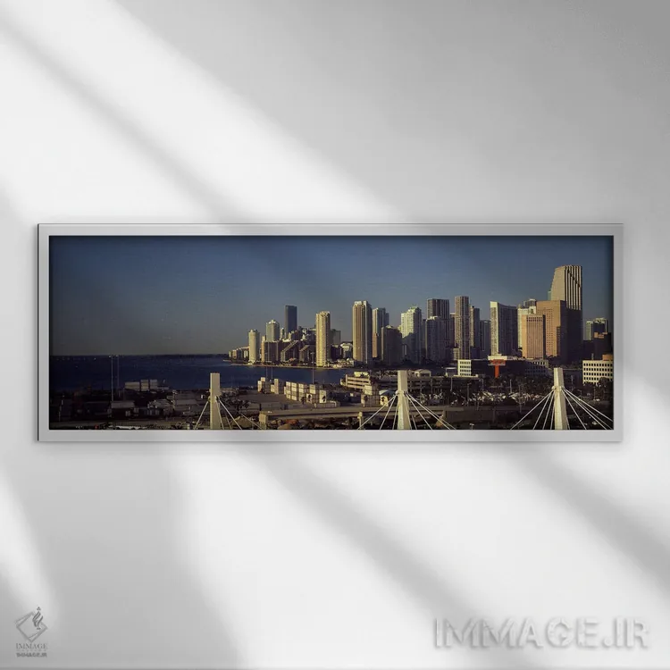 تابلو دکوراتیو ساختمان ها در یک شهر، میامی، فلوریدا، ایالات متحده اثر پانورامیک ایمجز - نمای قابدار سفید