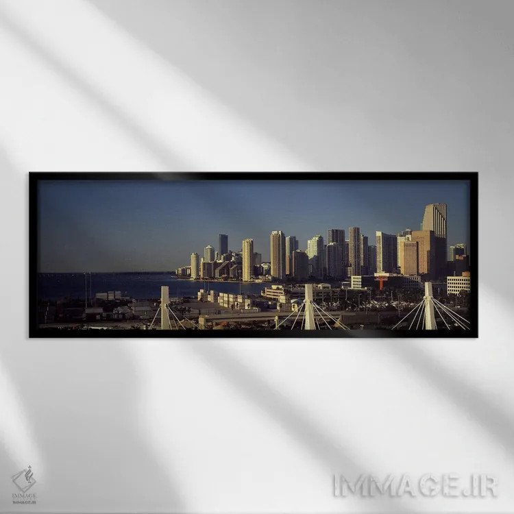 تابلو دکوراتیو ساختمان ها در یک شهر، میامی، فلوریدا، ایالات متحده اثر پانورامیک ایمجز - نمای قابدار مشکی