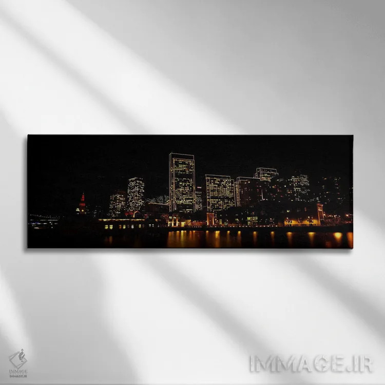 تابلو دکوراتیو ساختمان ها در کنار آب روشن شده در شب، سانفرانسیسکو، کال… اثر پانورامیک ایمجز - نمای روبهرو روی دیوار