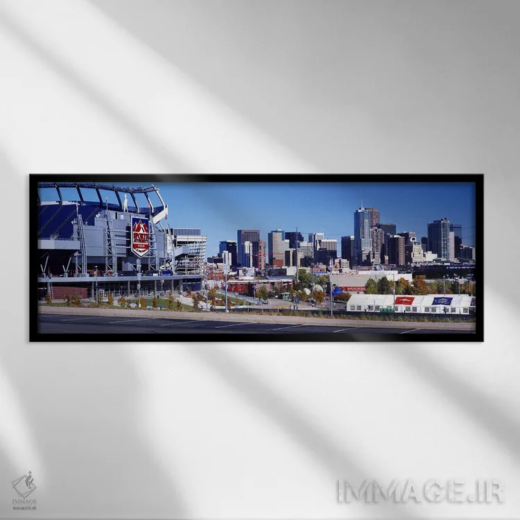 تابلو دکوراتیو استادیوم در یک شهر، میدان ورزشی اسپورتس اتوریتی در ارتف… اثر پانورامیک ایمجز - نمای قابدار مشکی