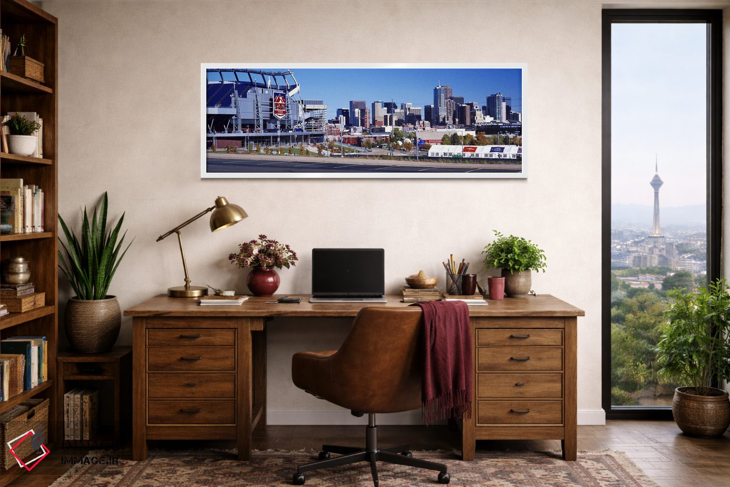 تابلو دکوراتیو استادیوم در یک شهر، میدان ورزشی اسپورتس اتوریتی در ارتف… اثر پانورامیک ایمجز - D2W