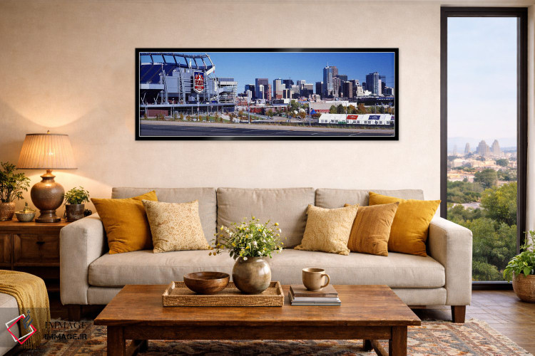 تابلو دکوراتیو استادیوم در یک شهر، میدان ورزشی اسپورتس اتوریتی در ارتف… اثر پانورامیک ایمجز - D6B