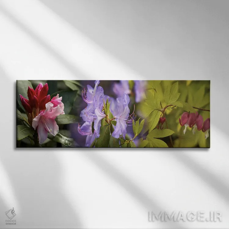 تابلو دکوراتیو جزئیات گل های رنگارنگ روشن اثر پانورامیک ایمجز - نمای روبهرو روی دیوار