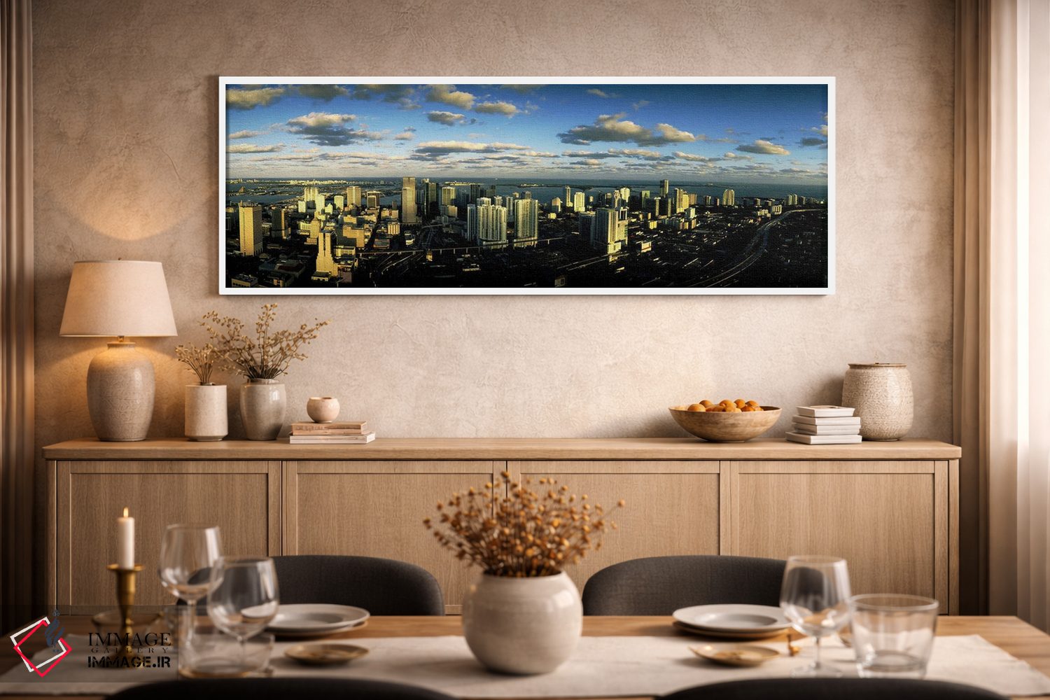 تابلو دکوراتیو ابرها بر فراز افق شهری، میامی، فلوریدا، ایالات متحده آم… اثر پانورامیک ایمجز - D2W