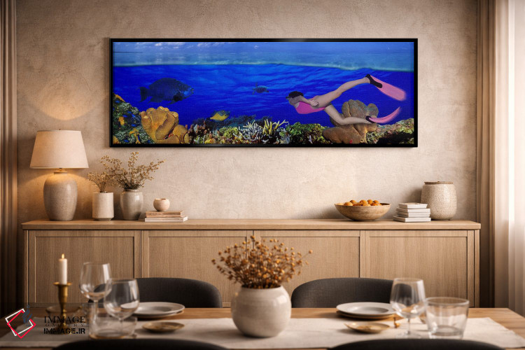 تابلو دکوراتیو نمای زیرآبی از یک غواص در کنار اکوسیستم مرجانی دریایی اثر پانورامیک ایمجز - D1B