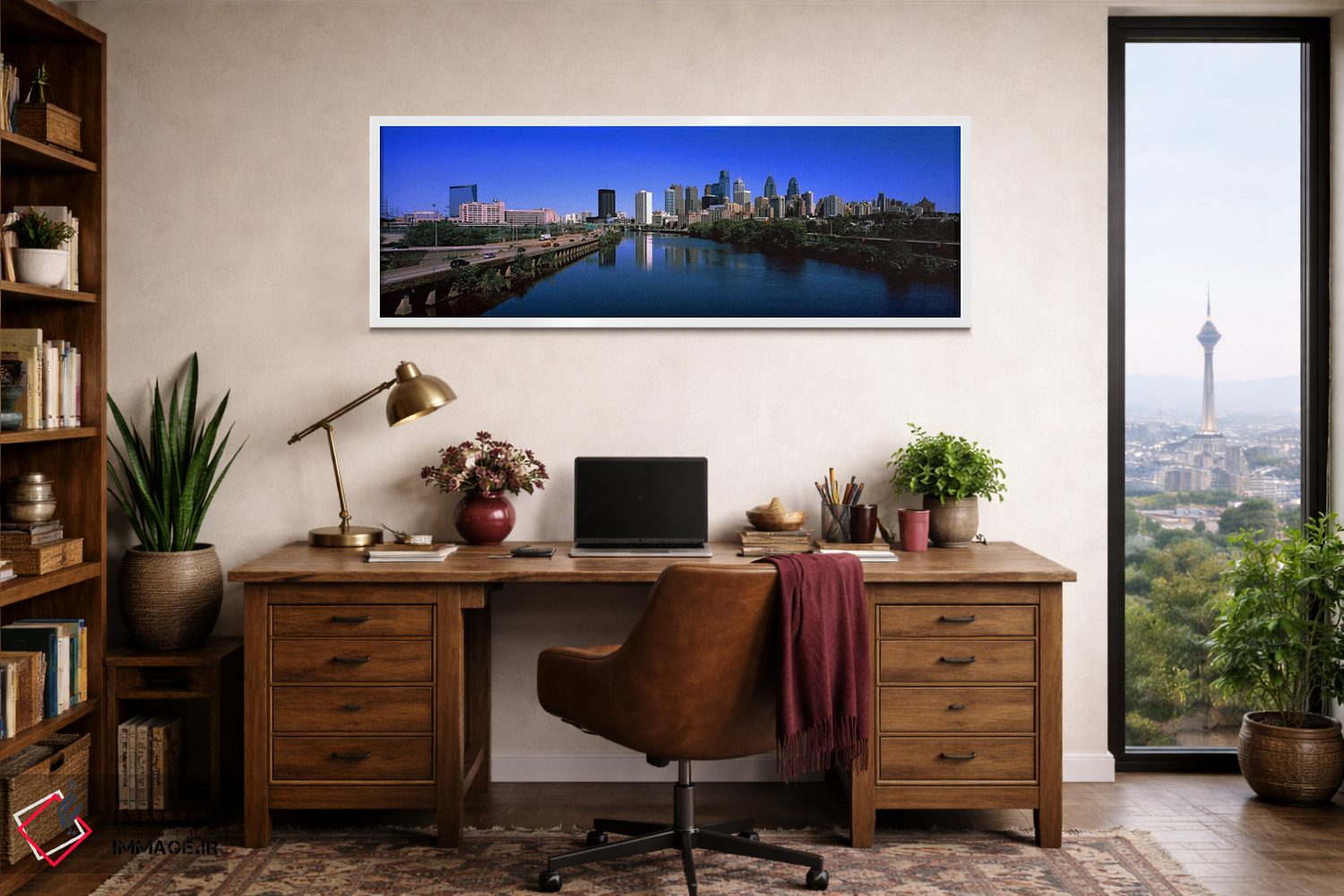 تابلو دکوراتیو ساختمان ها در کنار آب، فیلادلفیا، رودخانه شیکیل، پنسیلو… اثر پانورامیک ایمجز - D1W