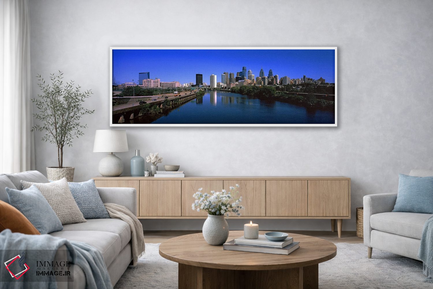 تابلو دکوراتیو ساختمان ها در کنار آب، فیلادلفیا، رودخانه شیکیل، پنسیلو… اثر پانورامیک ایمجز - D3W